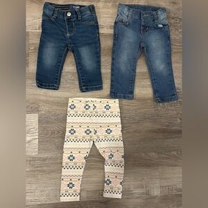 Bundled (3pcs)- Stylish Kids Denim Jeans and Patterned Leggings Set